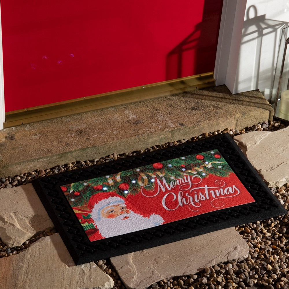 Merry Christmas Santa LED Light & Singing Doormats in Red